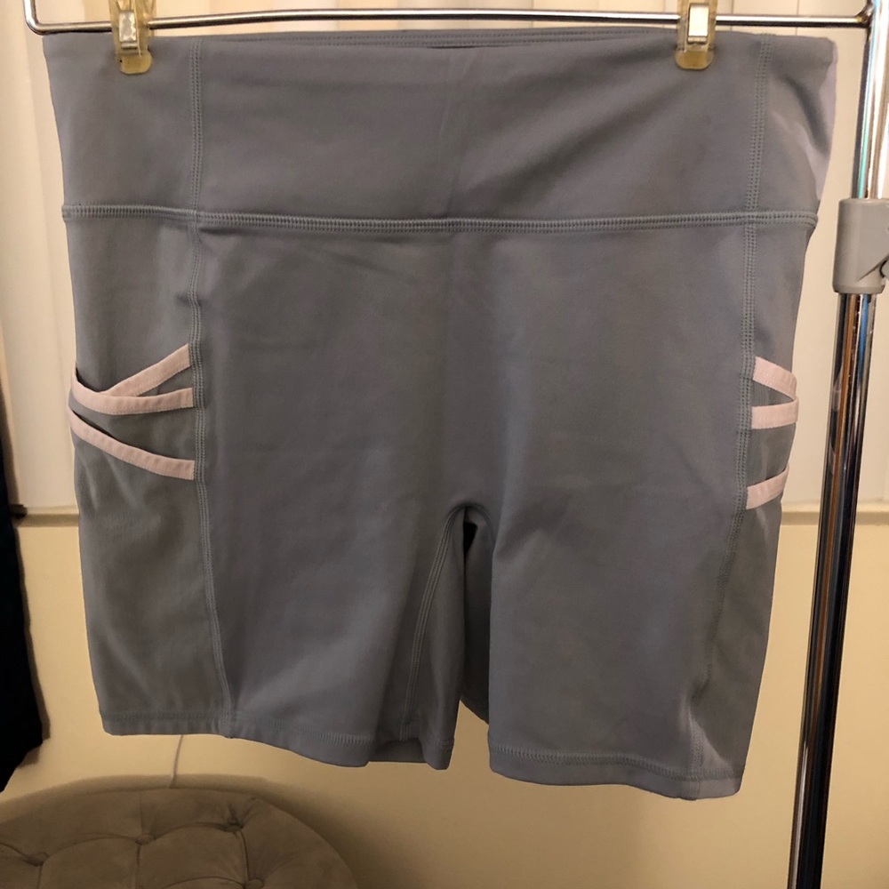 Fabletics Gray Bike Shorts with Light Pink Trim